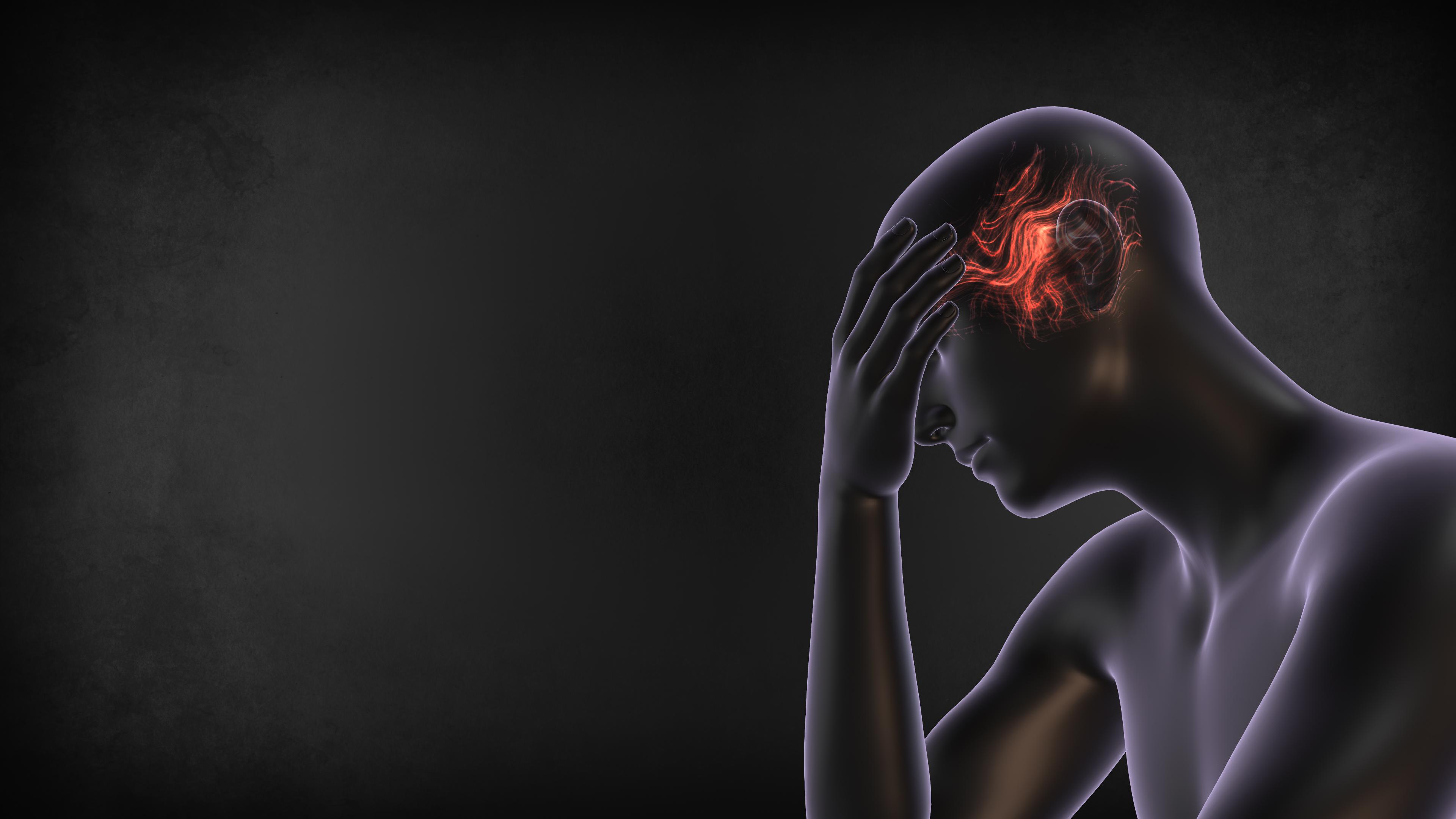 Concept of stress, anxiety and depression. Dark thoughts running through mind