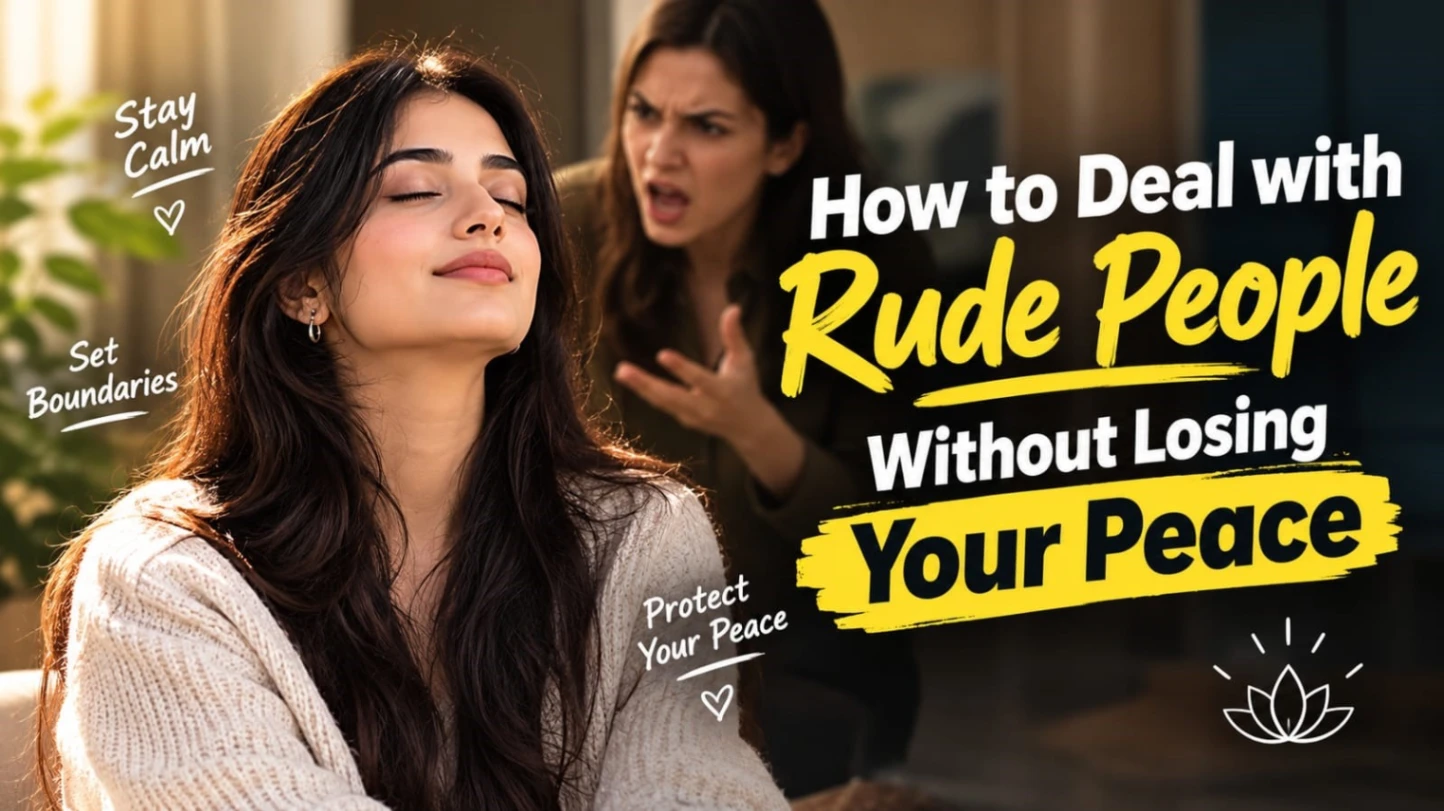 Calm woman facing a rude person, protecting her inner peace.