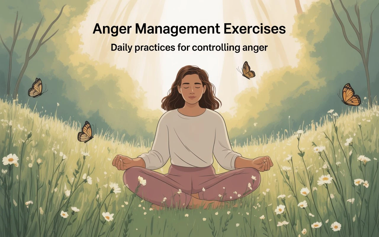 Daily anger management exercises and techniques for controlling anger, reducing stress, and improving emotional control.