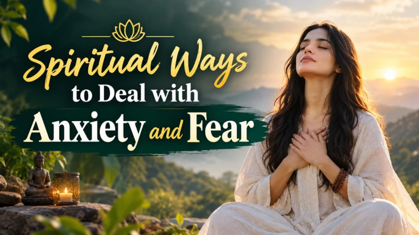 Woman meditating peacefully at sunrise, symbolizing spiritual peace, anxiety relief, and overcoming fear.
