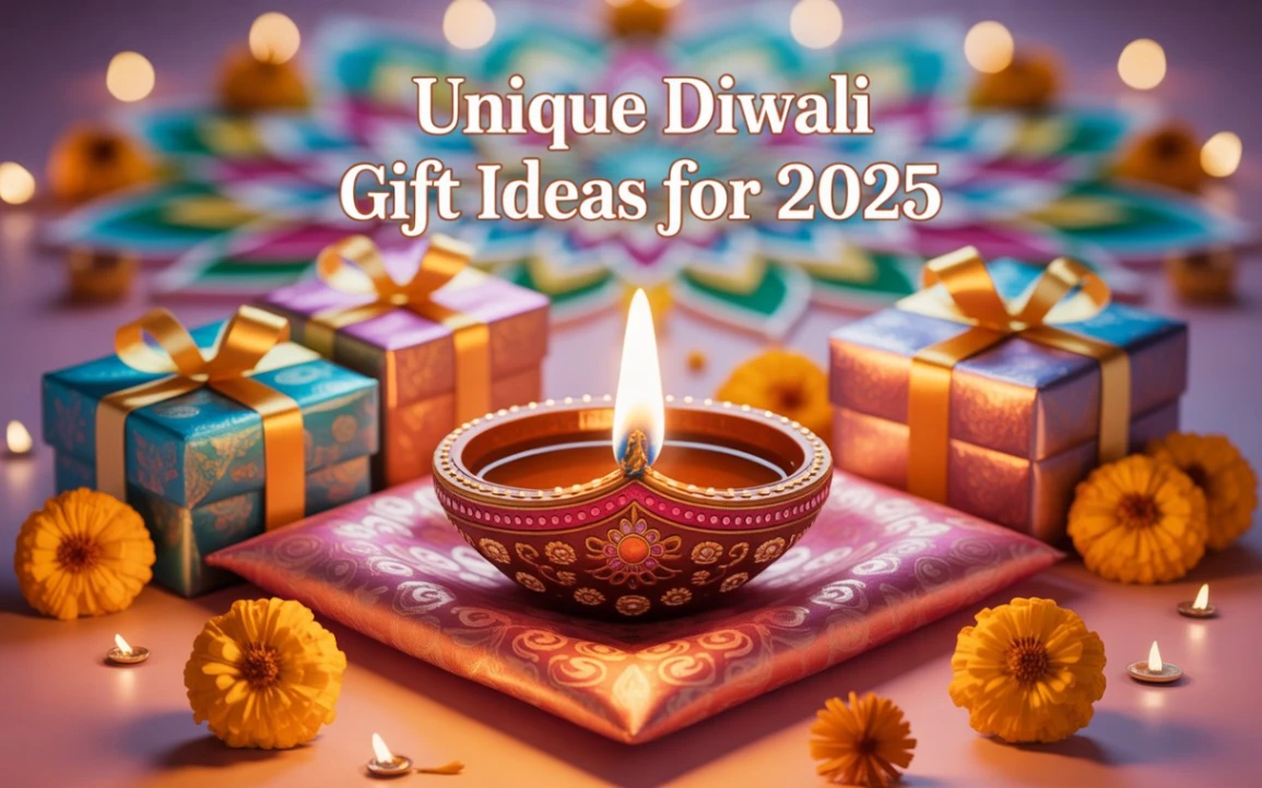 Unique Diwali 2025 gift ideas featuring personalized gifts, traditional hampers, eco-friendly presents, spiritual gifts, and stylish Diwali fashion accessories.