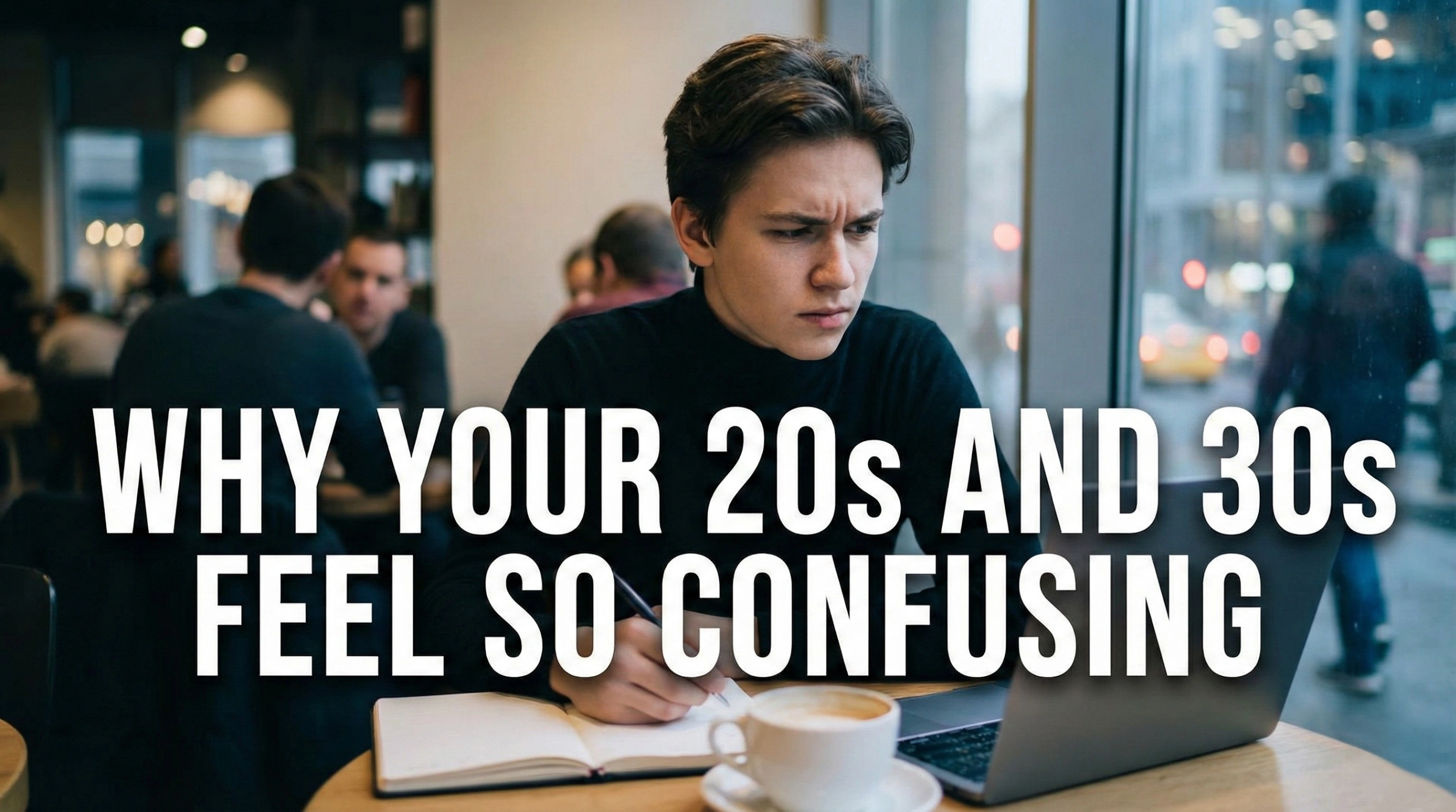 Blog header image showing a confused young man in a coffee shop with the title text
