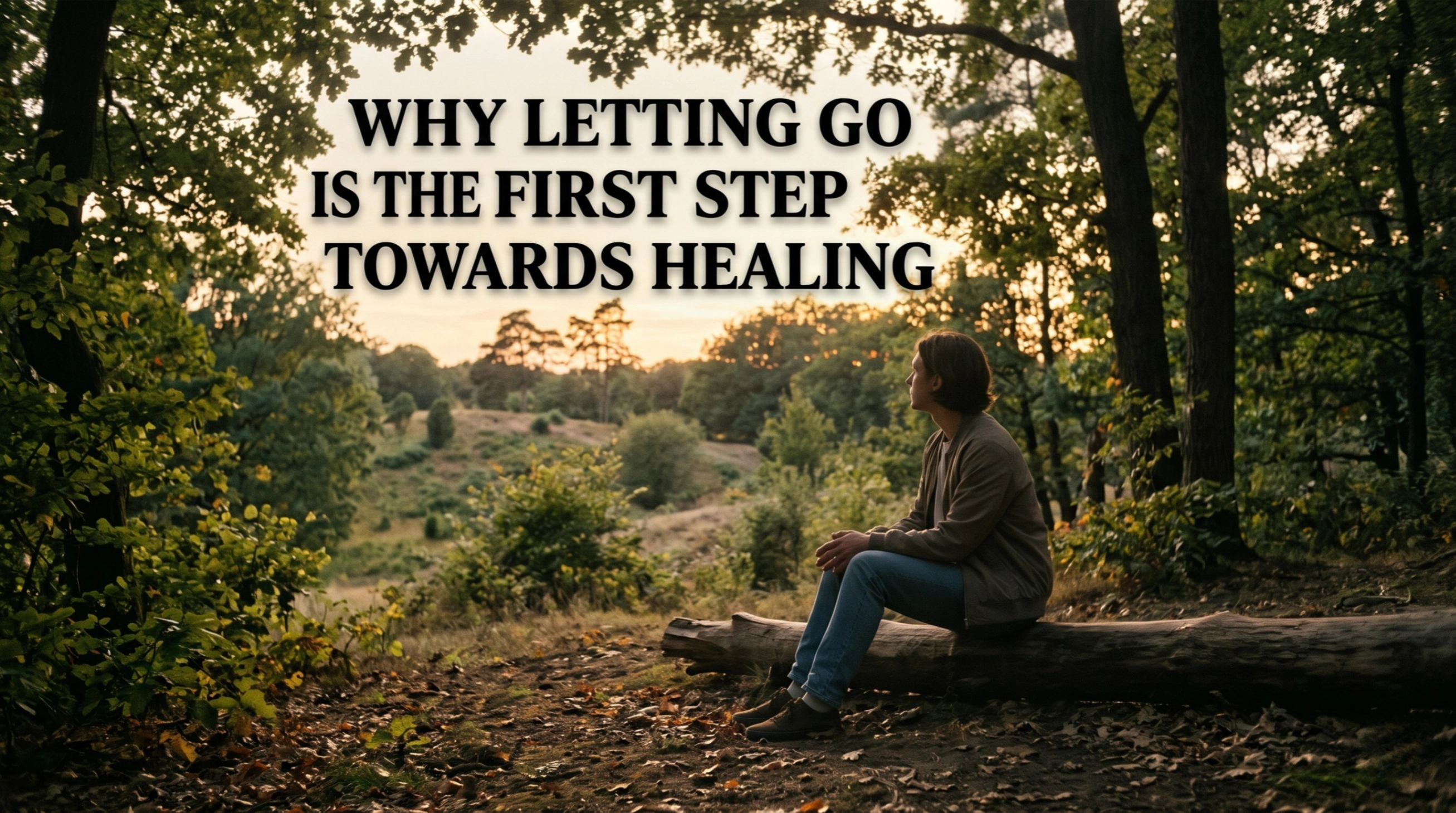 Person sitting peacefully in reflection, symbolising letting go of emotional pain, healing from the past, self-awareness, and finding inner peace.