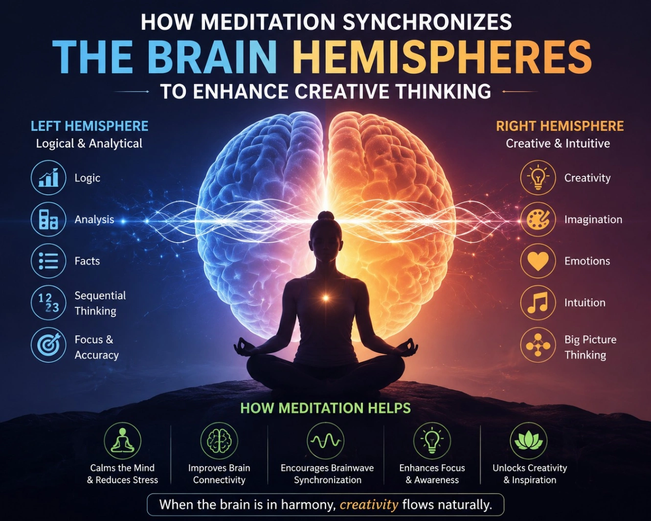 How Meditation Synchronizes Brain Hemispheres for Creativity