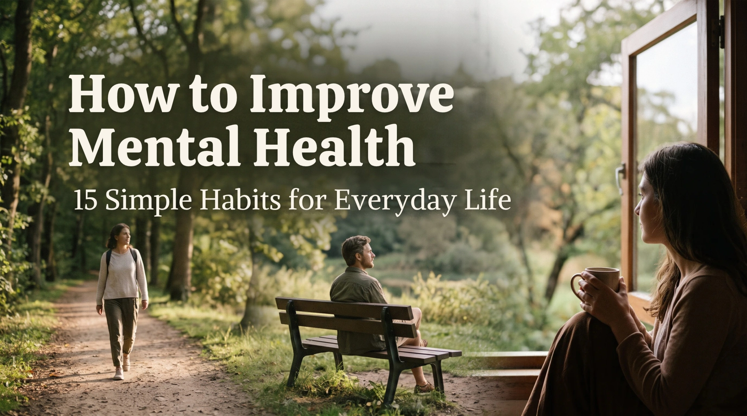 How to improve mental health with 15 simple daily habits, including mindfulness, exercise, healthy sleep, stress management, and emotional self-care.
