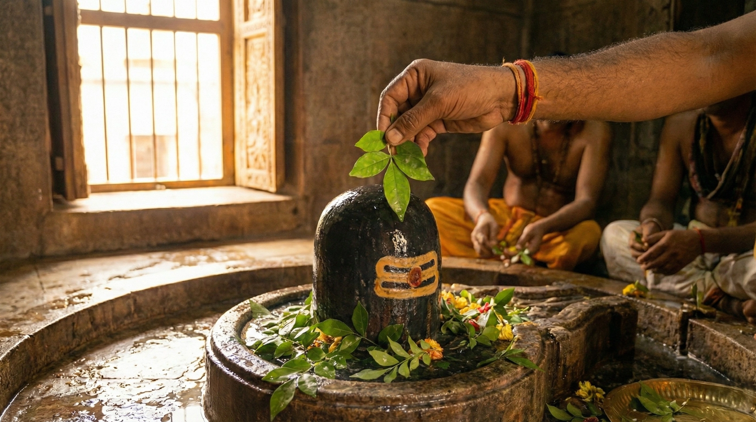 A close-up photograph captures a devotee