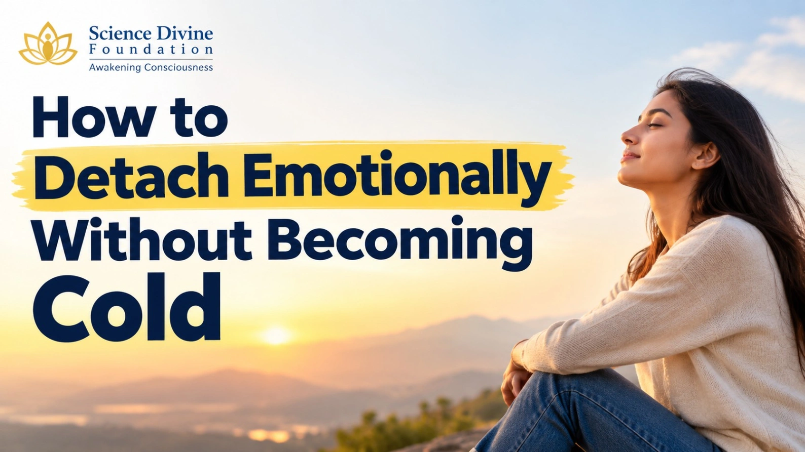 How to detach emotionally without becoming cold — a peaceful meditation scene representing healthy emotional detachment, mindfulness, and inner peace for Science Divine Foundation.