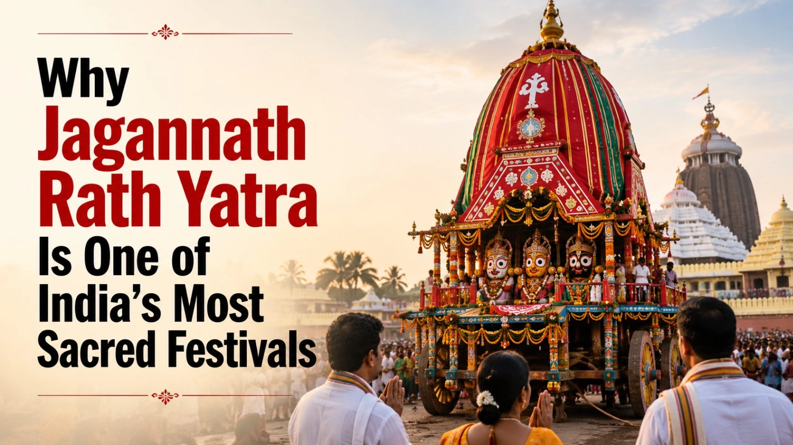 Jagannath Rath Yatra chariot with devotees praying during India’s sacred spiritual festival.