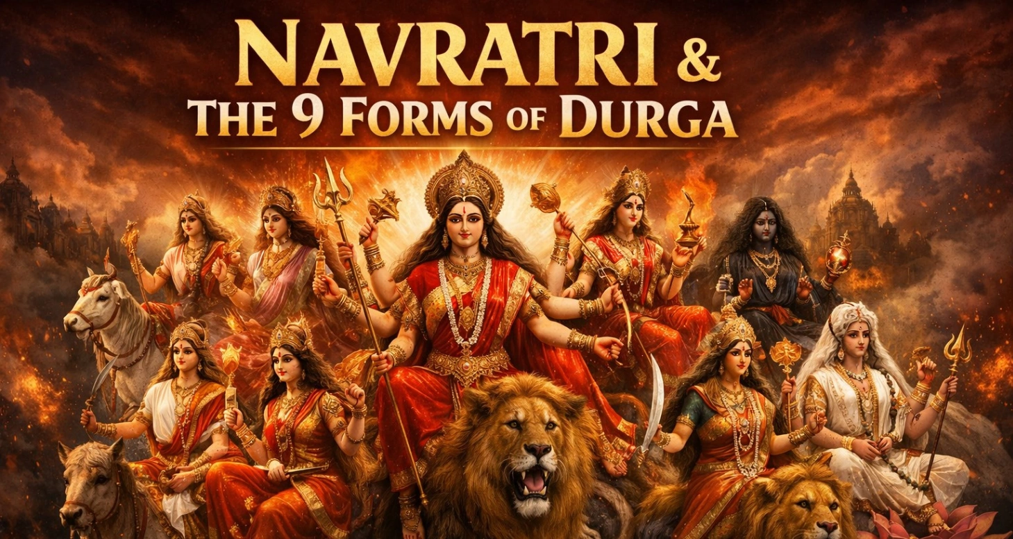Navratri and the 9 forms of Durga showing Navdurga goddesses and the spiritual lessons each form teaches about life.