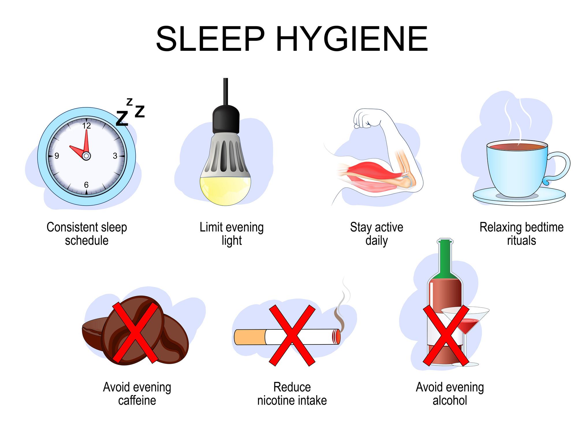 Sleep hygiene. Good night. Circadian rhythm. Sleep-wake cycle.
