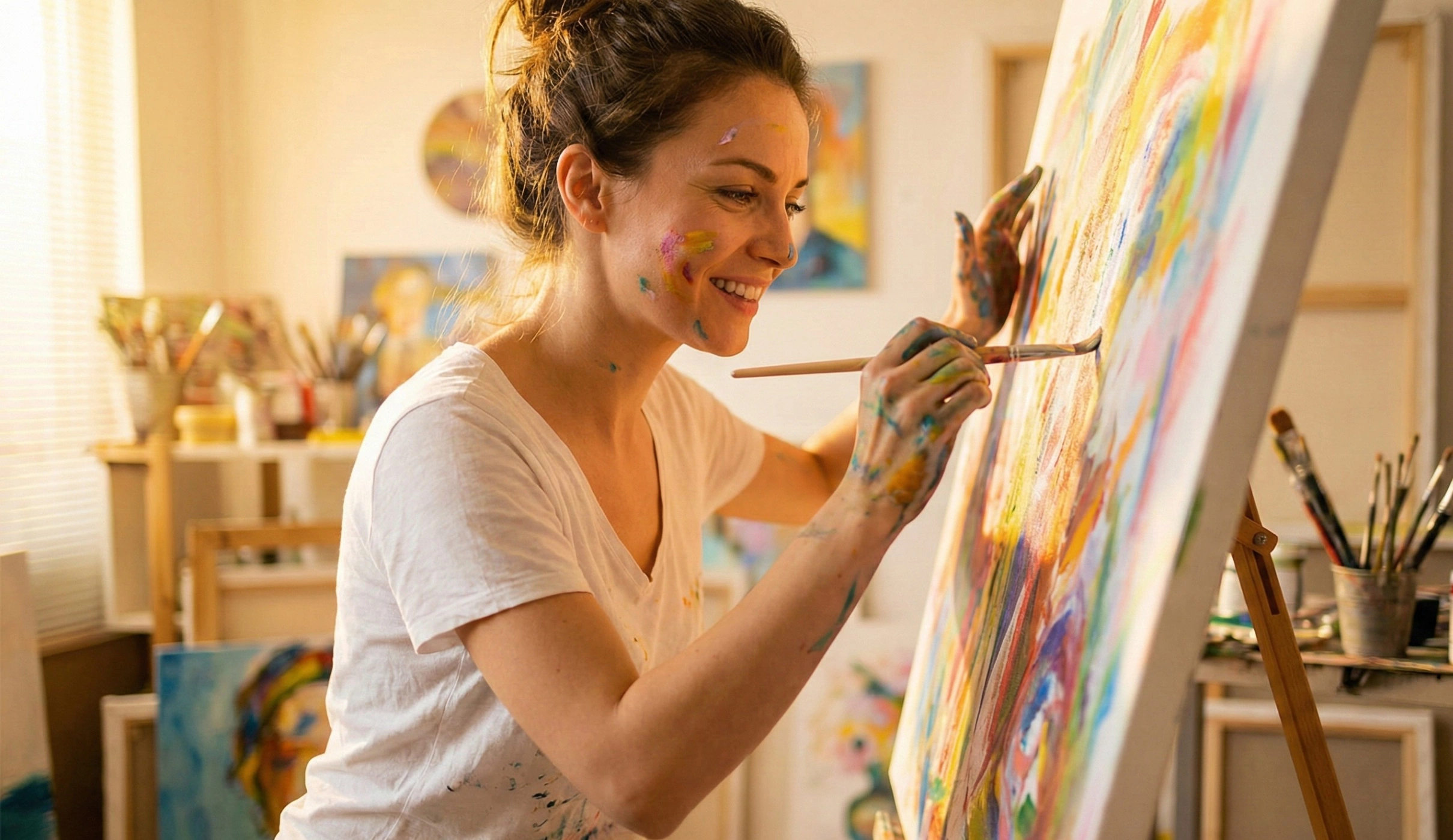 An artist passionately working in a state of flow, representing the joy of following one