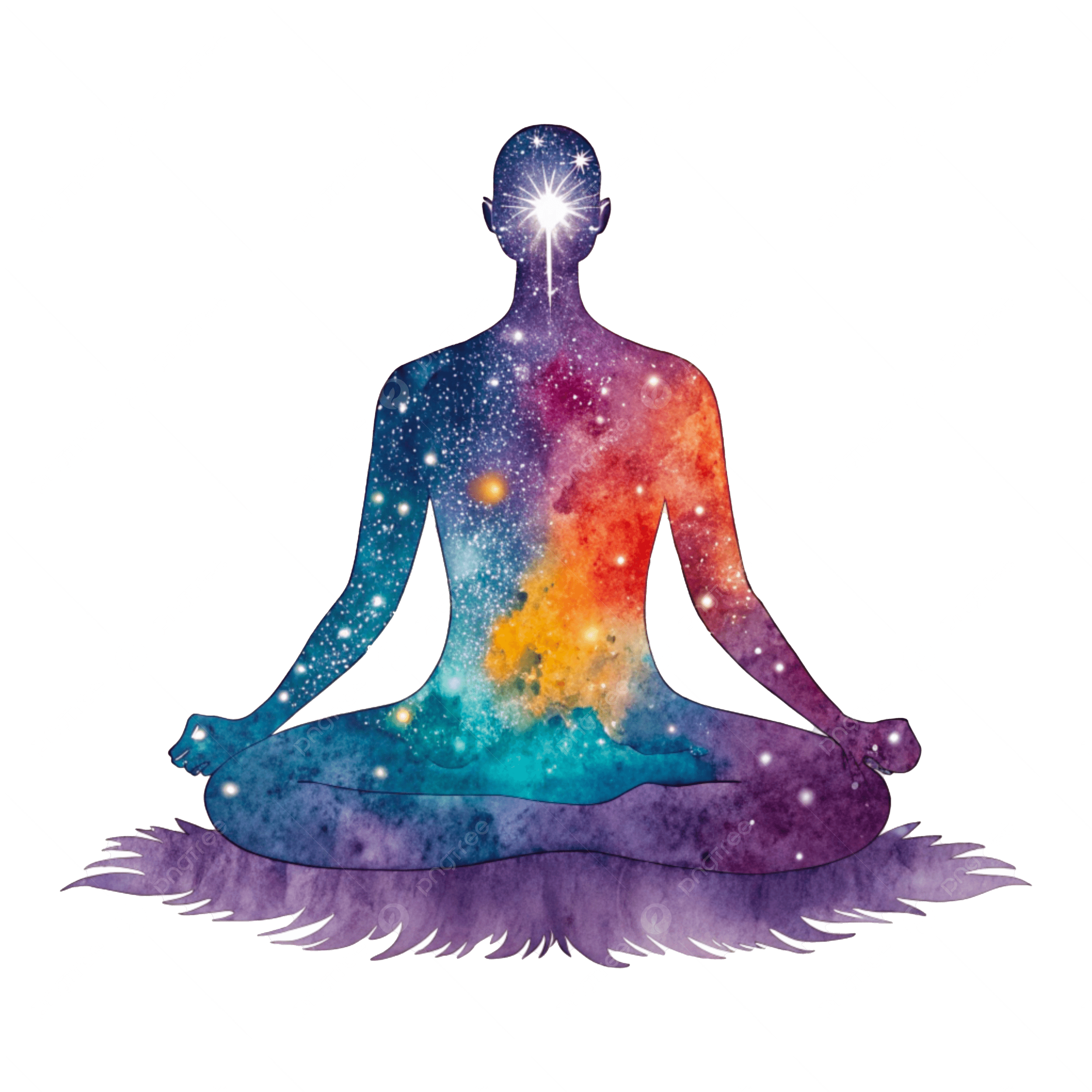 Cosmic Meditation Silhouette With Galaxy Body And Chakra Colors, Cosmic Meditation, Silhouette Meditation, Galaxy Body PNG Transparent Image and Clipart for Free Download