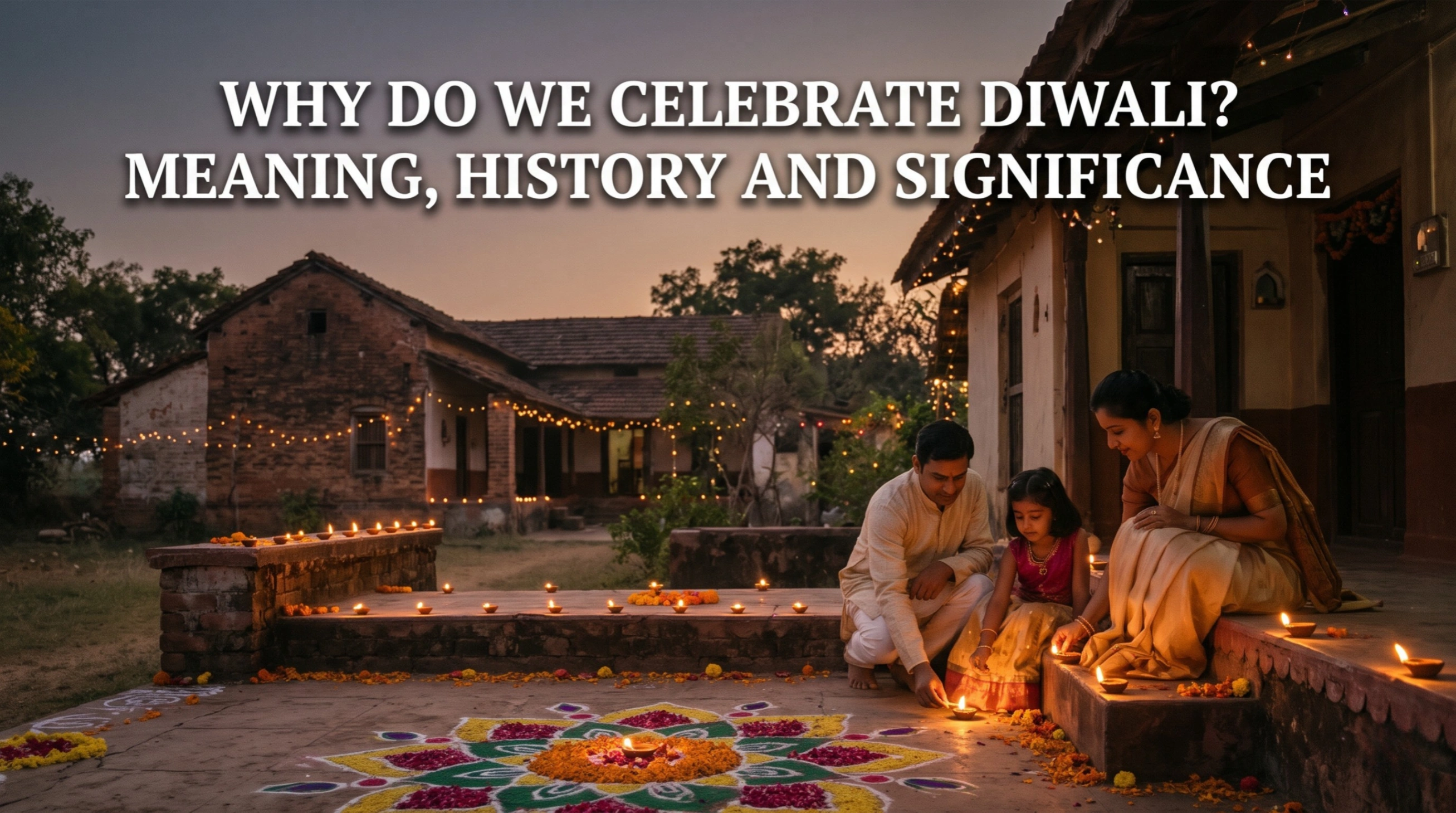 Traditional Diwali celebration with glowing diyas and festive decorations, symbolising the victory of light over darkness and the spiritual significance of Diwali.